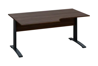 ERK 18 - 168 stůl kancelářský, rohový, levý, kovová podnož černá, deska 18 mm, široký 1600 mm, ořech královský